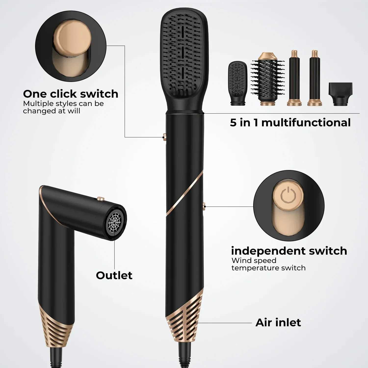 6 In1 Hair Dryer Curling Iron Straightener Hair Brush Electric Hairdryer Folding Styling Comb Multi Hair Styler Hair Care z250520