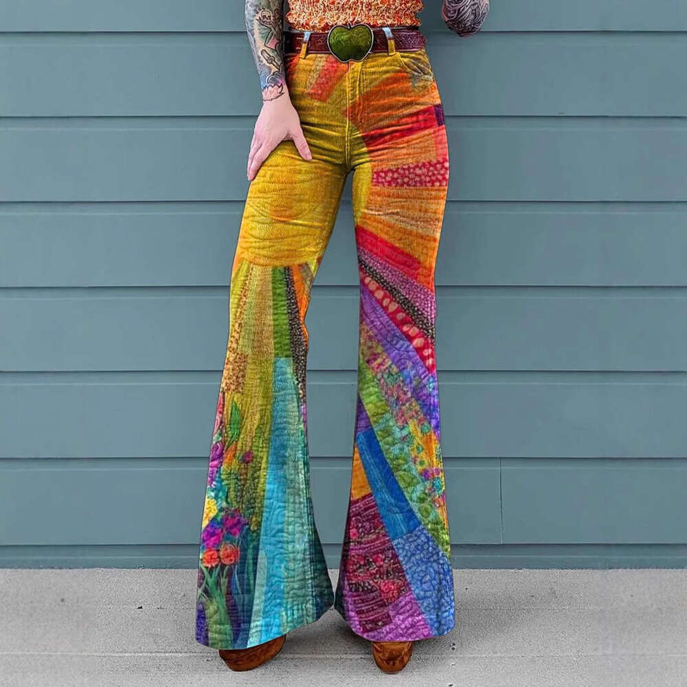 2025 High-Waisted Wide-Leg Printed Jeans for Women - Stretchy Casual Fashion