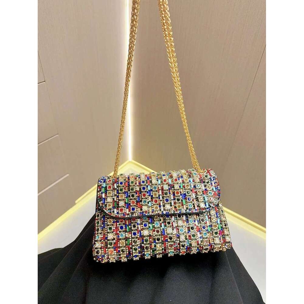 Full Rhinestone Women's Evening Clutch Bag Leather Chain Handbag Elegant Wedding Party Dia Wallet Rectangular Purse