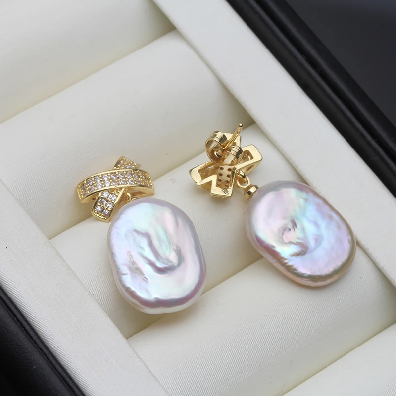 Real Cultured Original Large Baroque Pearl Earrings For Women18K Gold Plated Pearl Earring Wife Mother Birthday Gift 250517