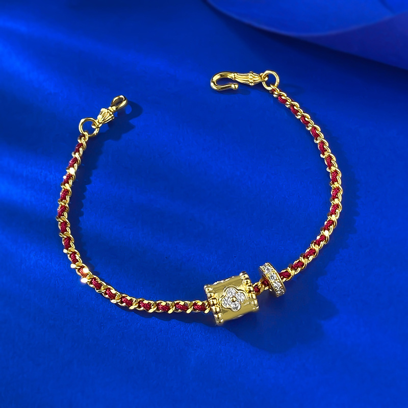 S925 Silver Fashion Bracelet for Women, Gold Plated with Diamond-like Charm, Elegant Woven Design