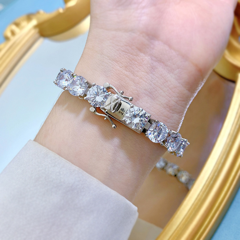 New 925 Sterling Silver High Carbon Diamond 8.0mm Luxury Bracelet for Men and Women, Perfect for Cross-Border Fashion Jewelry