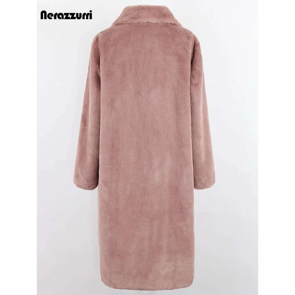 Nerazzurri Winter Clothes 2022 Long Thick Warm Soft Colored Fluffy Big Size Faux Rex Rabbit Fur Coat Women Lapel 4Xl 5Xl