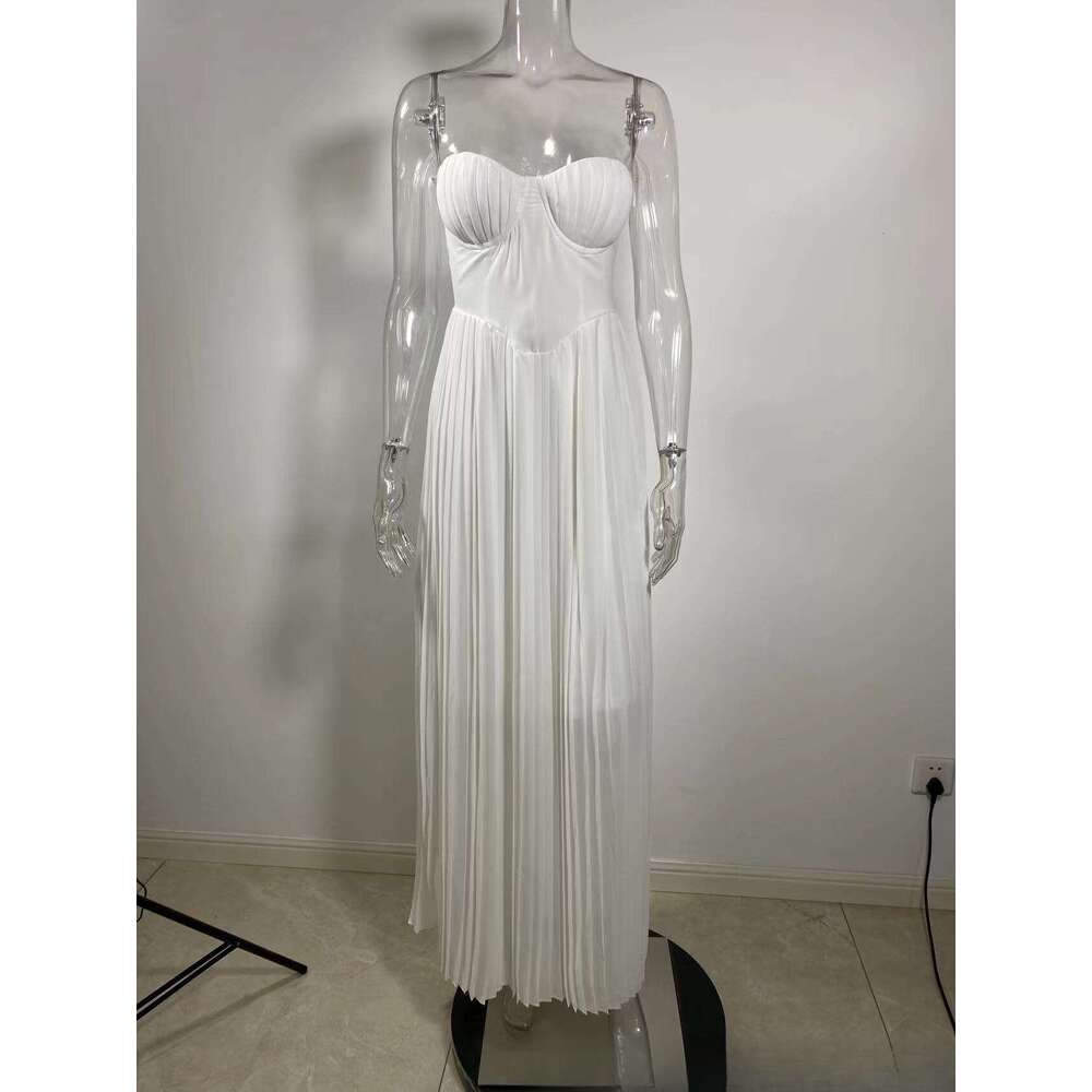 2025 Summer New Product: Sky Blue strapless slimming pleated tight fitting dress. Wholesale of Dress temperament, versatile new trendy clothing. Ins