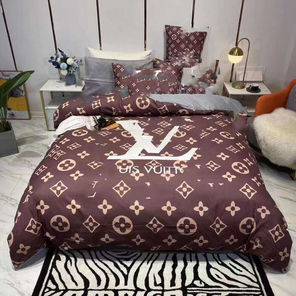 Bedding Set Designer Classic Letter Print Dark Down Pillowcase 4Pcs set Pure Cotton Large Duvet Cover 1.5m 1.8m Bed