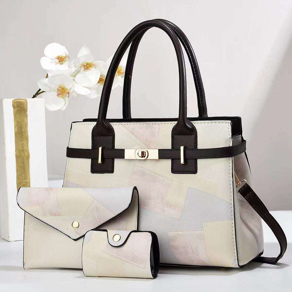 Three piece set mother handbag splicing large capacity women s shoulder crossbody bag commuting tote bags
