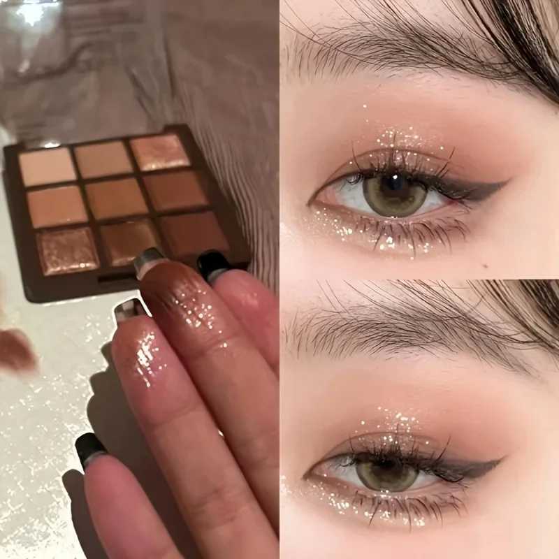 Caramel Brown 9 Colors Eyeshadow Palette Pearly Matte Earth Tones Shiny Sequin Finishes Long-Lasting Makeup Pigments W250520