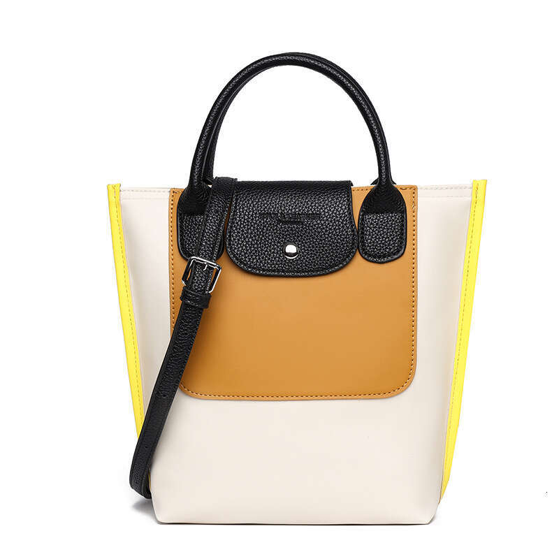 New Hot Hot Fashionable Handheld Women's Versatile Splicing Color Contrasting Tote Temperament Commuter Soft Leather Single Shoulder Crossbody Ba