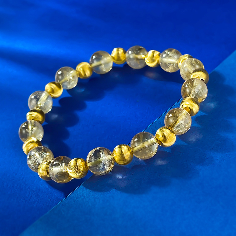 S925 Sterling Silver Luxury Gold-Plated Beaded Bracelet with Transparent Gemstones, Elegant and Stylish for Women