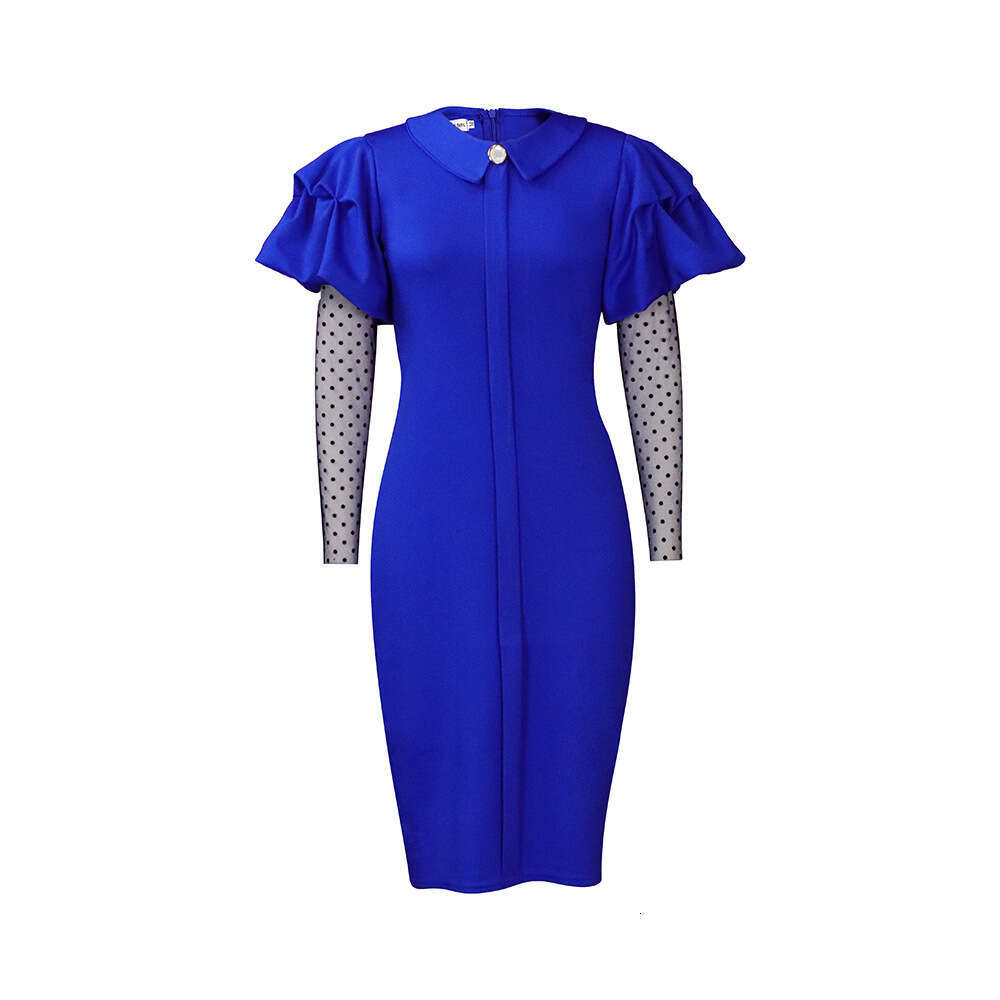 Women's Wear Women's Autumn/Winter New Mesh Pleated OL Temperament Commuter Large Dress