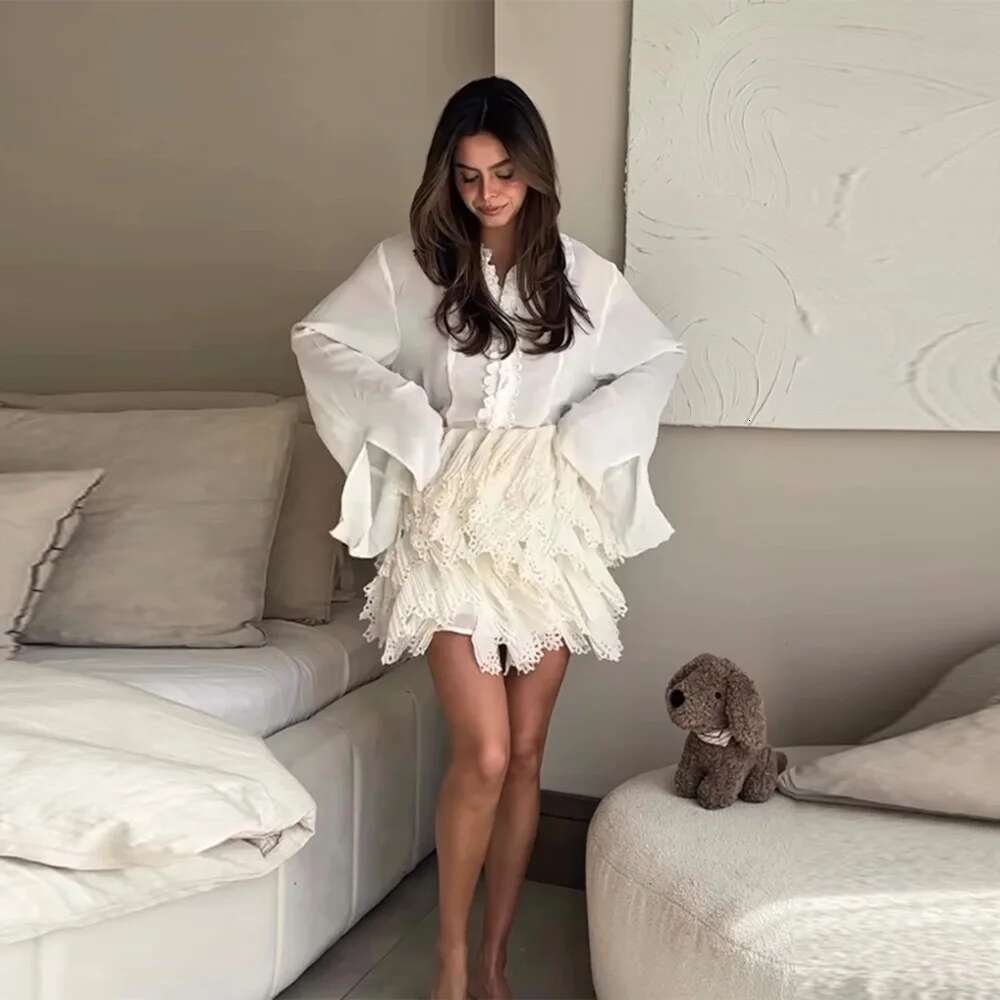 INS Fashion Sweet White High Waist Side Zipper Hollow Out Pleated Design Women Mini Solid Skirt ZATT 2025 Spring New