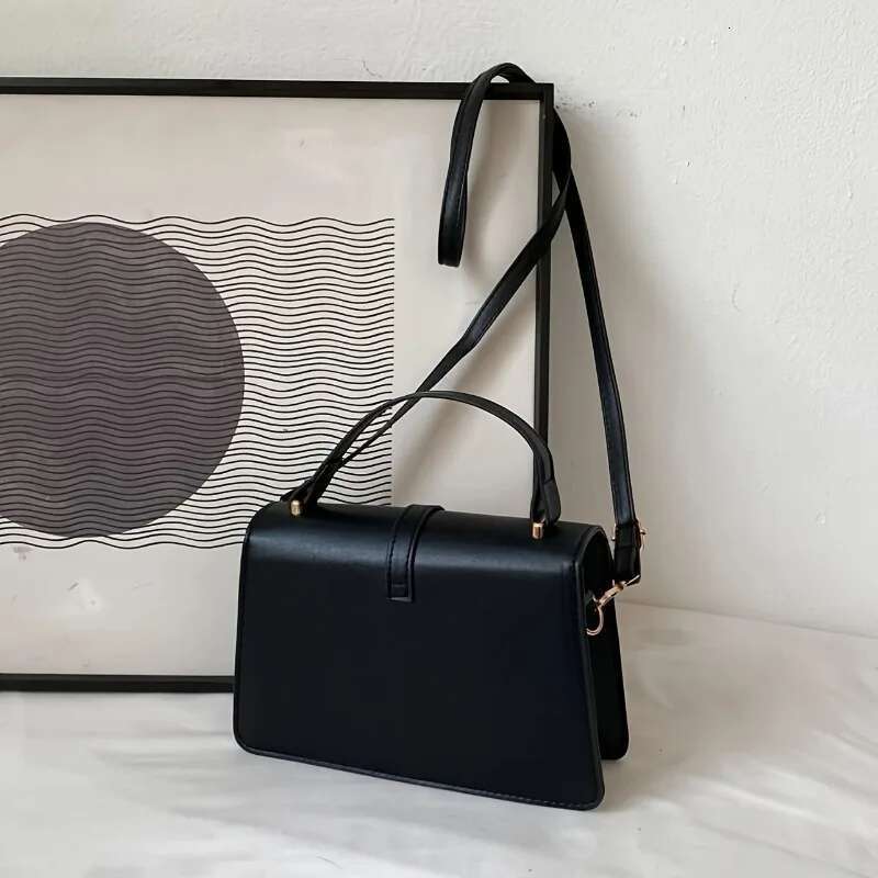 Fashionable Minimalist Crossbody Bag Top Handle And Flap For Women - Solid Color Square Purse With Simple Design
