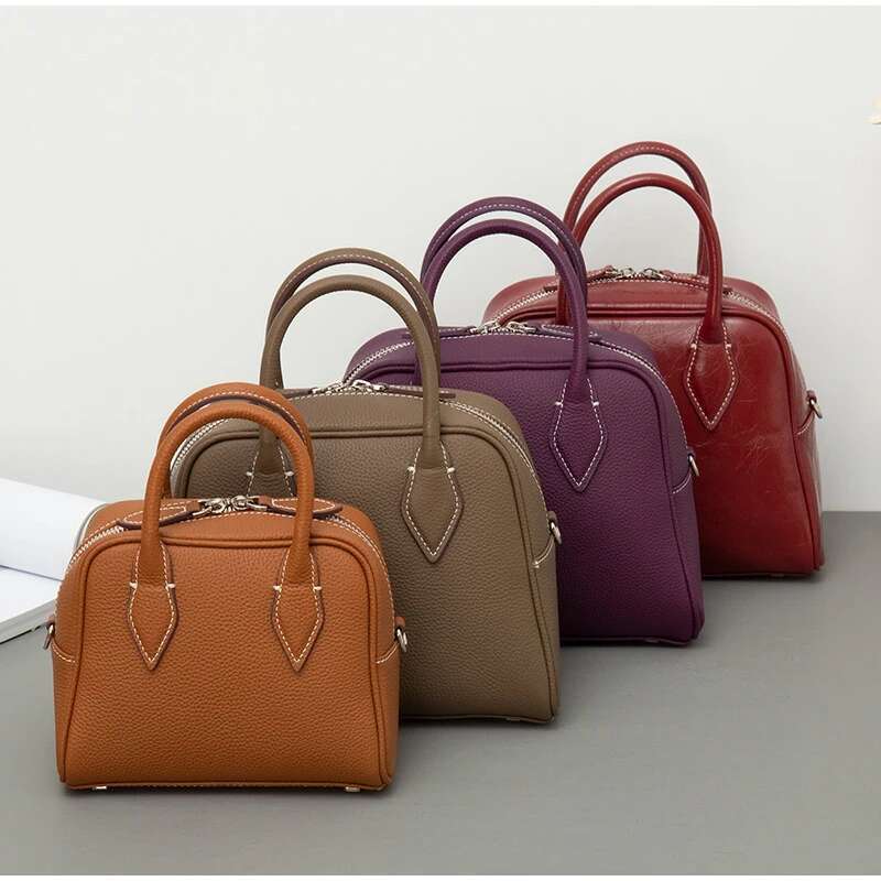 Top Layer Cowhide Boston Brand Design Pillow Shoulder Crossbody Handbag Genuine Leather Women's Bag Trendy