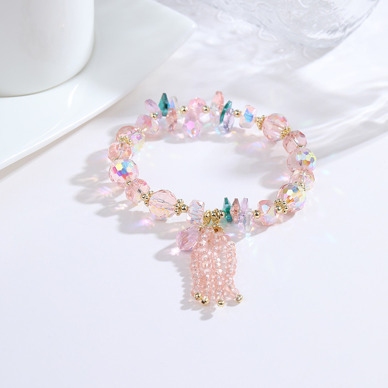 style Little Fresh Crystal Bracelet with Female Micro Inlaid Tassel Beaded Bracelet, Super Sparkling Fairy Sweeess Handmade