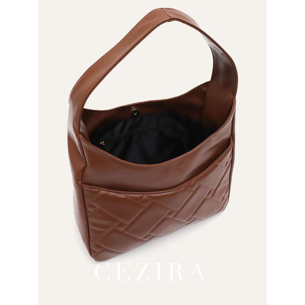 CEZIRA Women's Casual Elegant Quilted Shoulder Bag Soft PU Vegan Leather Big Front Pocket Large Capacity Hobo Underarm Handbag