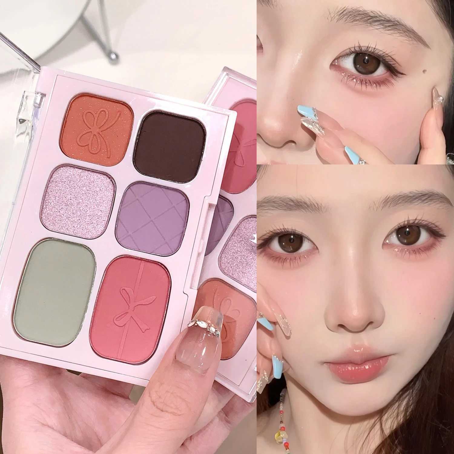 6 Color Matte Eyeshadow Palette Powder Brightening Eyes Highlighter Pink Facial Blusher Glitter Shimmer Eye Shadow Korean MakeupXJ250520