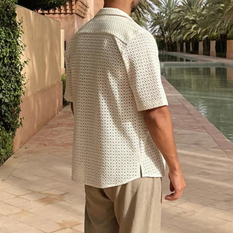 Shirts and Blouses Summer Hollow Out Knit Solid Slim Fit Polo Neck Short Sleeve Top Casual Mens Wear Y2K Clothing 250520