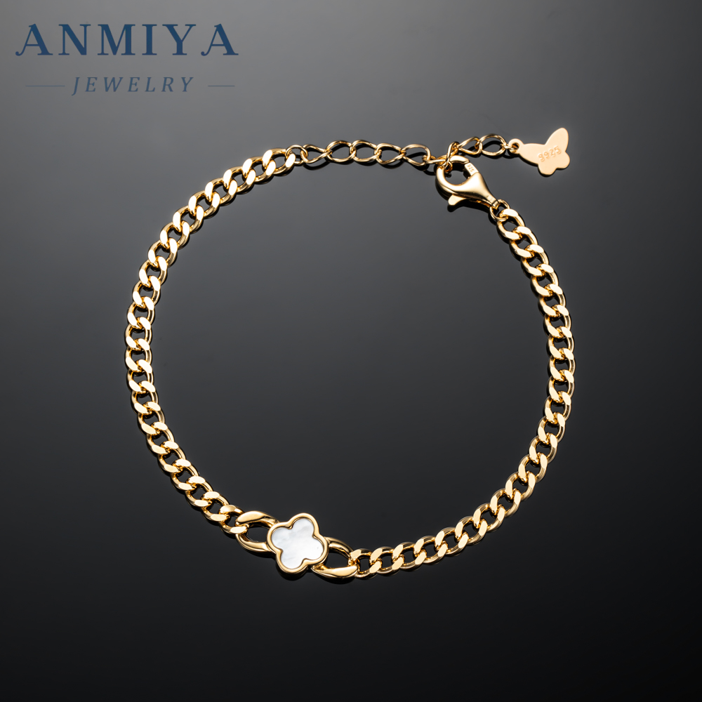 Customized 18k Gold Plated 925 Silver Four Leaf Clover Fashion Jewelry Bracelet Women Gift