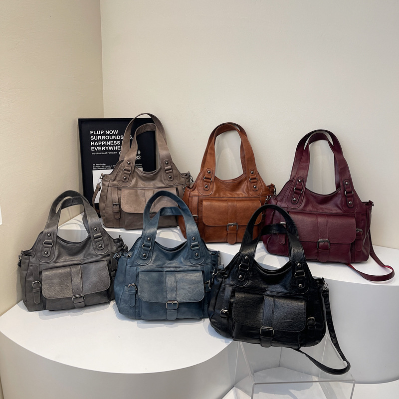 2025 New Fashionable Large Capacity Soft Leather Handheld Women's Casual Single Shoulder Crossover Tote Bag