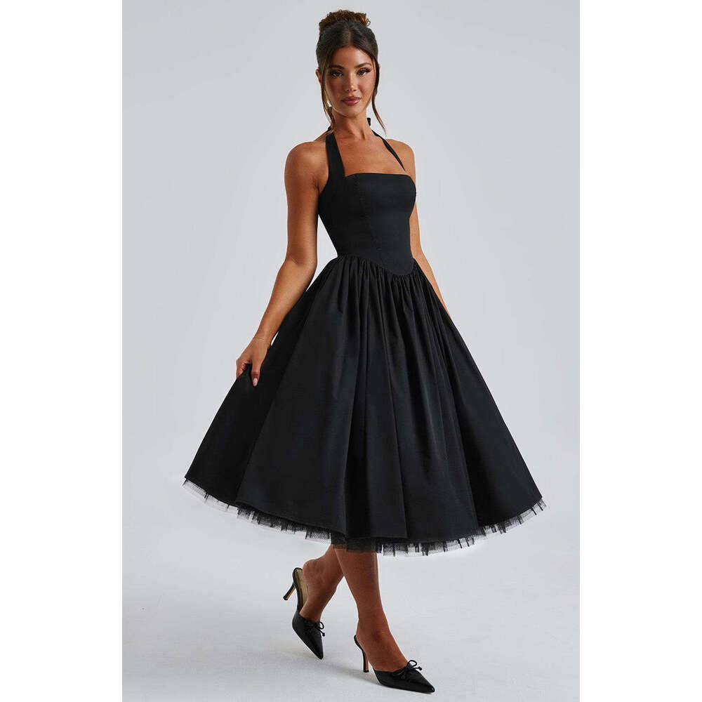 2025 European American fluffy evening popular women's lace up dresses, new casual and versatile fashionable clothing