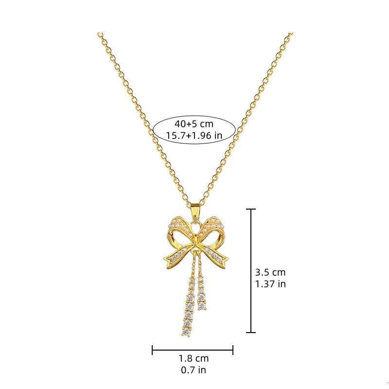 Exquisite And Fashionable Hollow Pearl Bow Tassel Necklace Earrings Set Classic Personality Girls Stainless Steel Jewelry Gift