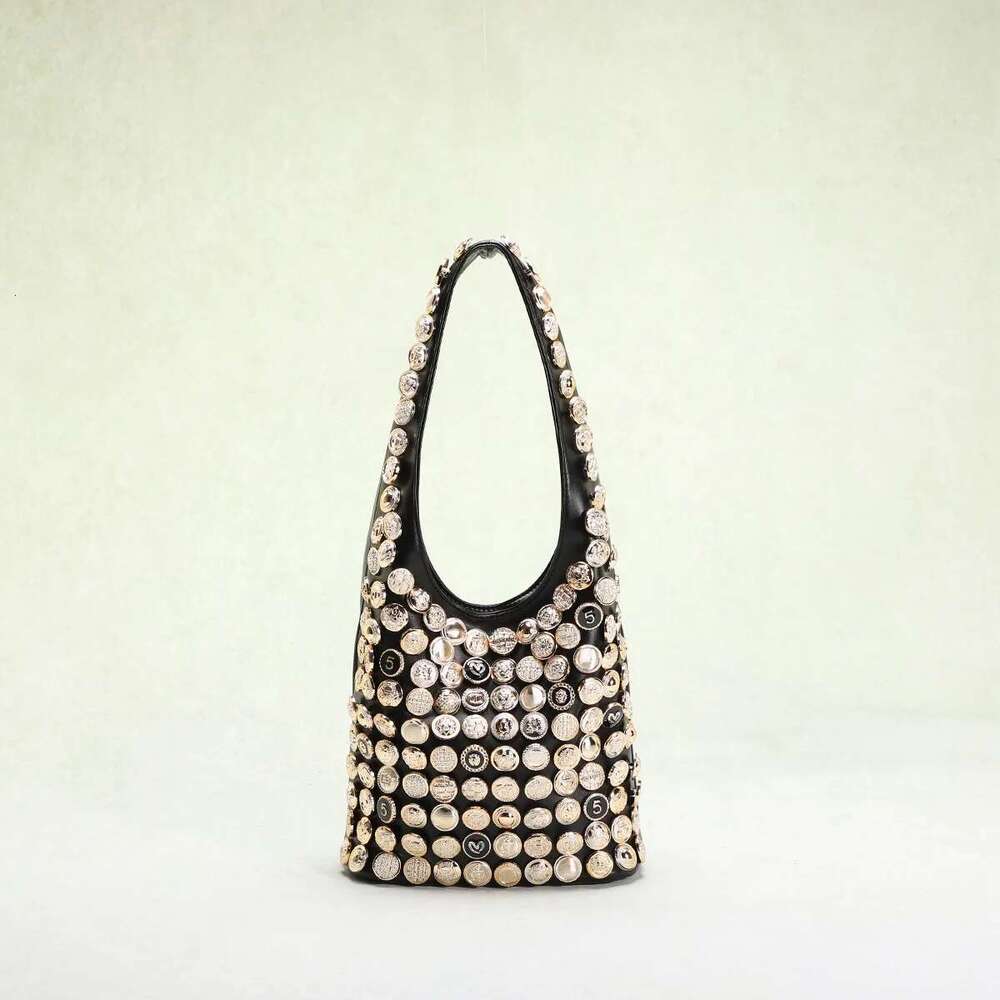 2025 New Women's DIY Pure Hand-sewn Button High-end Sense Underarm Bag, Bucket Shoulder Bags, Handbags