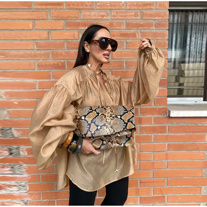 Fashion Long Puff Sleeve Blouses For Women Spring Chic Vneck Pullover Shirts Summer Holiday Lady Street Beach Party Tops 250520