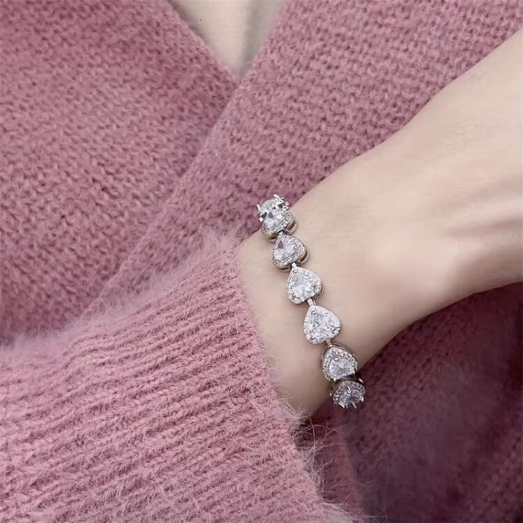 MC340 Sweet Style Shining Pink Zircon Heart Charm Adjustable Chain Bracelet Fashion Women's Accessories