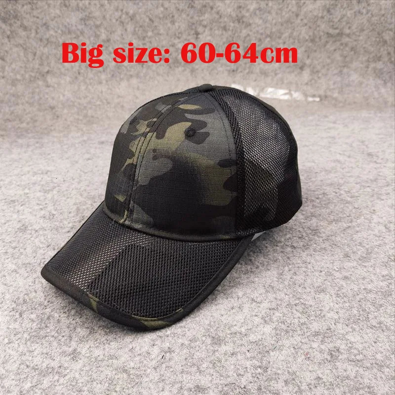 Summer Breathable Mesh Baseball Cap for Men Big Head Size Adjustable Mens Cap Casual Camouflage Outdoor Jungle Caps Male 62cm 250519