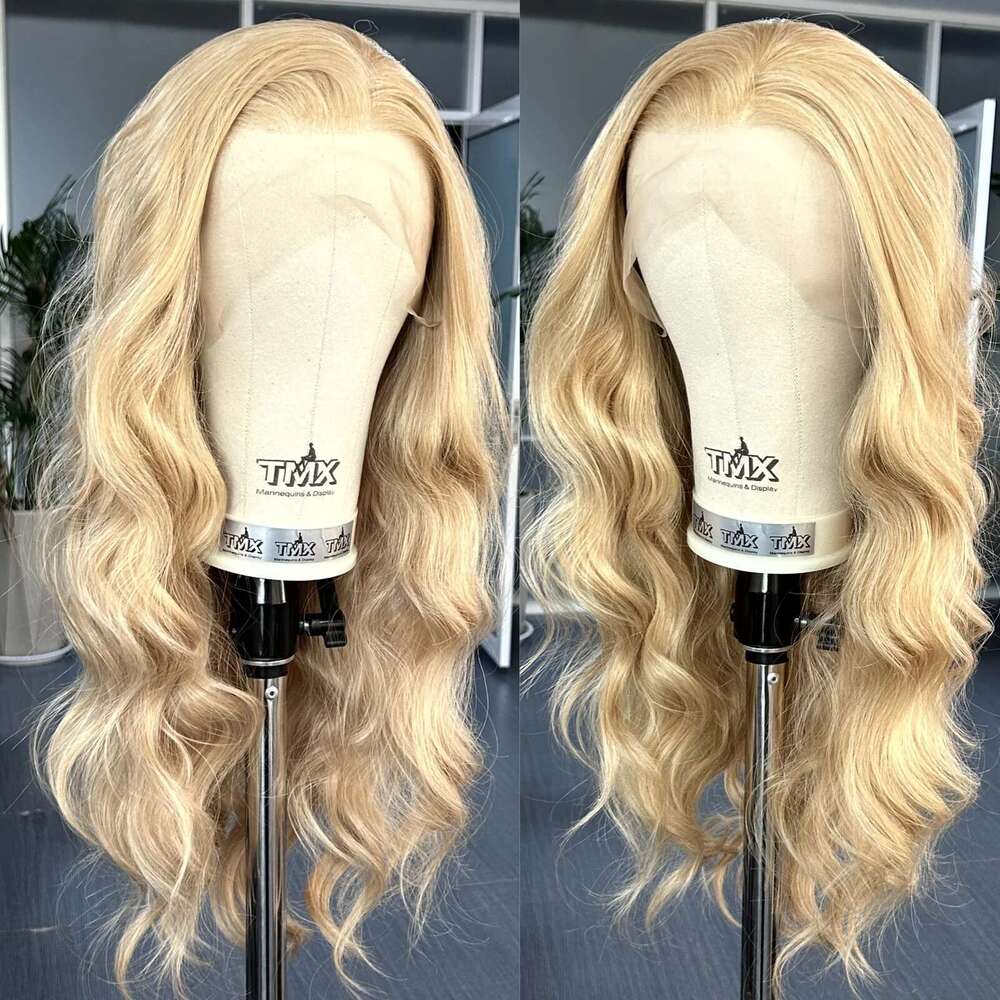 Highlight Long Wavy Synthetic Hair Free Part Natural Curly Loose Body Wave Mixed Blonde 13X4 Lace Front Wigs for Women
