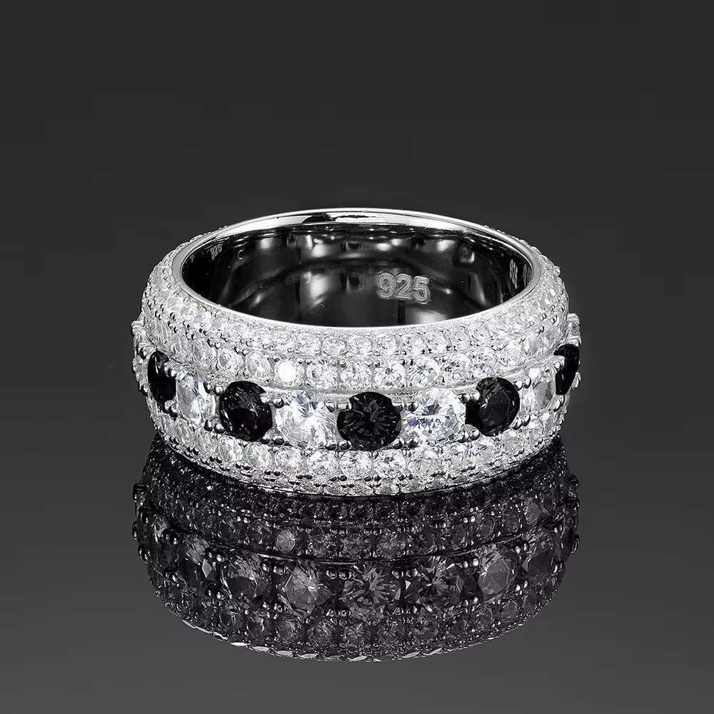 Hot Selling Jewelry Hip-hop Ring Mens 925 Sterling Silver Five Rows Full Inlaid VVS1D Color Moissanite Diamond Mens Ring