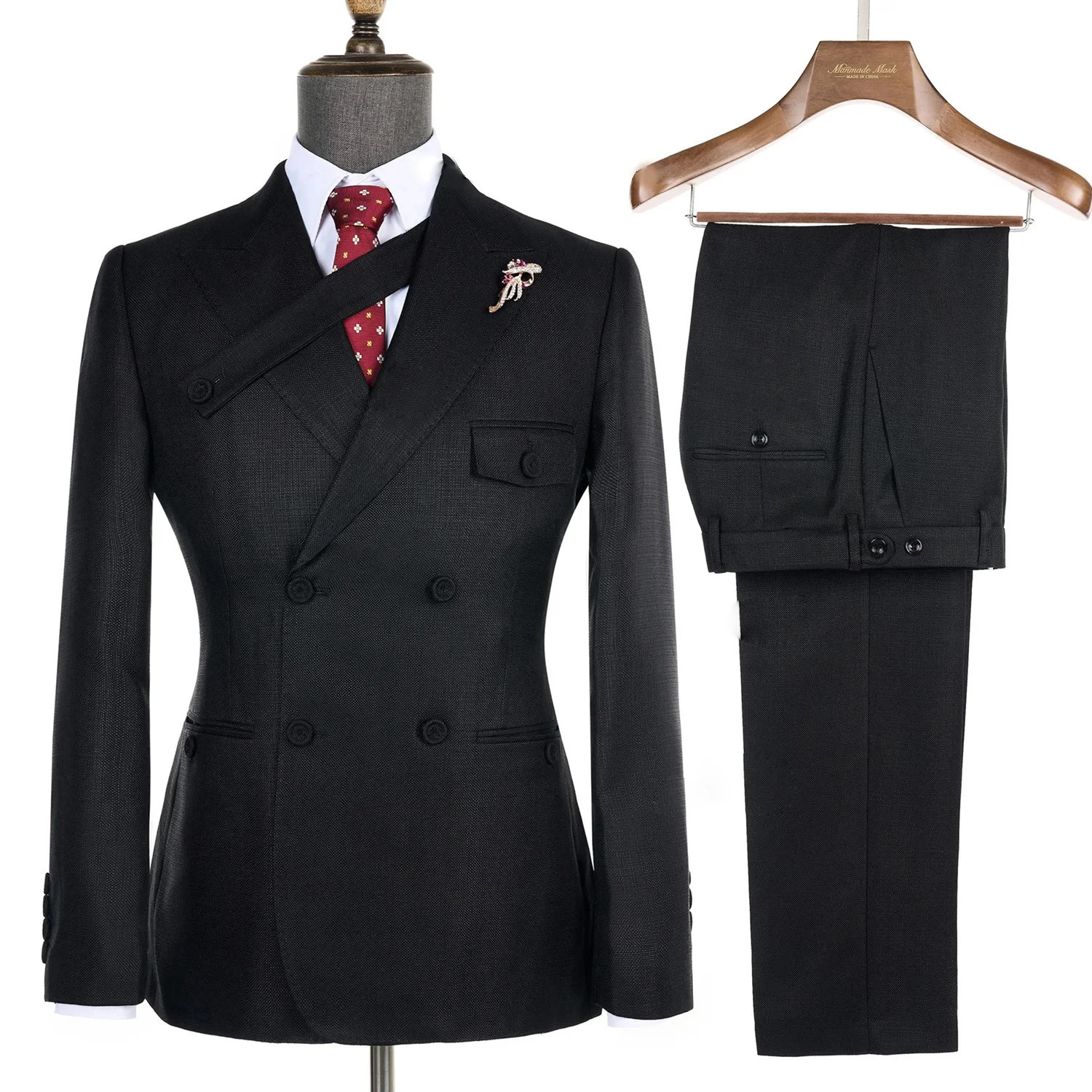 Elegant Suits for Men Brown 2 Pieces Blazer Pants Set High Quality Double BreastedButtons Wedding Party 250516