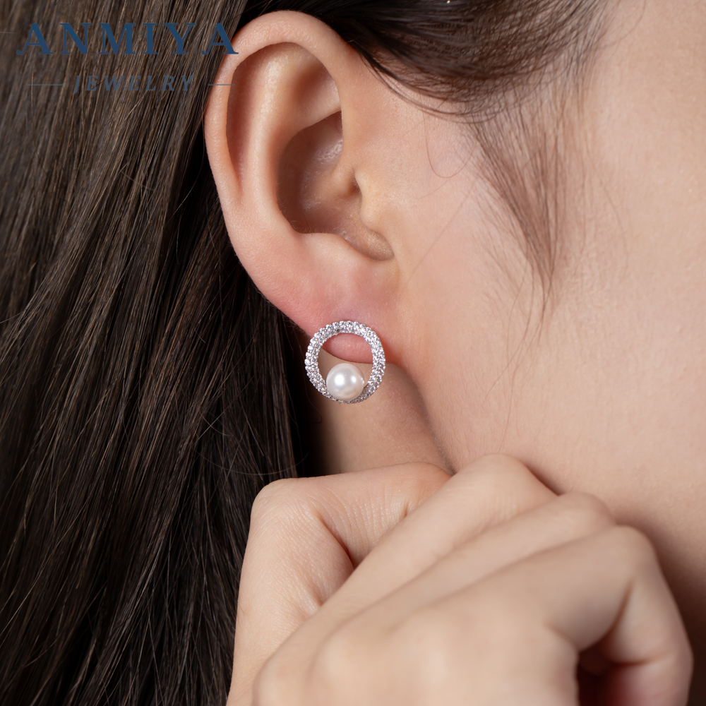 Elegant Freshwater Pearl Sutds Earrings Cubic Zirconia Pearl Earrings for Women