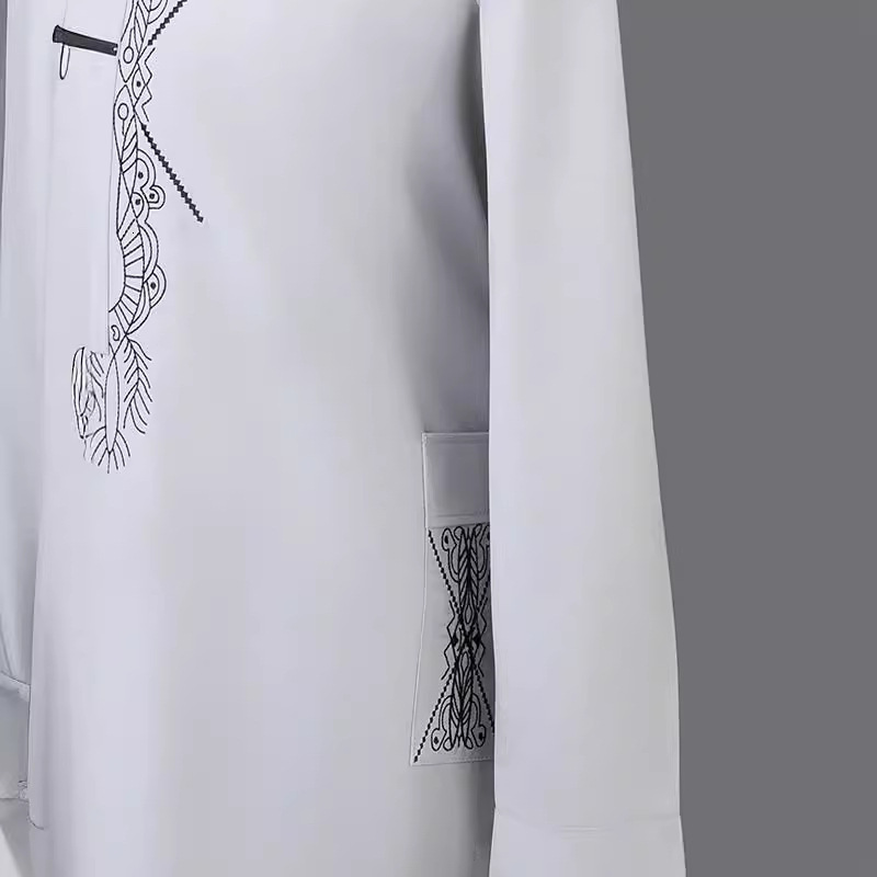 Designer Clothing Muslim Ethnic Printed Traditional Robe Set Splicing Men's Shirt With Pants 2025 New Style