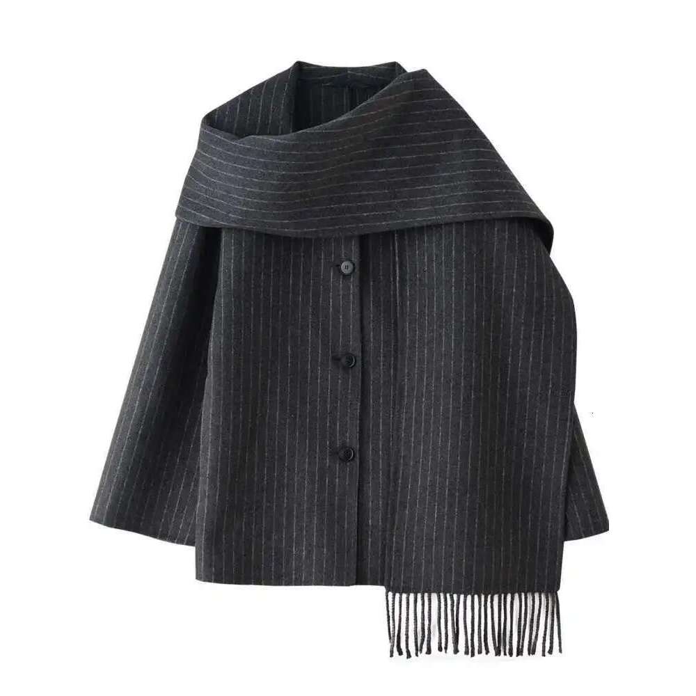 BZVW Tassel Scarf Collar Wool Blended Striped Coat With Pocket Women's Elegant Woolen Clothes 2025 Autumn Winter New 2Da9803