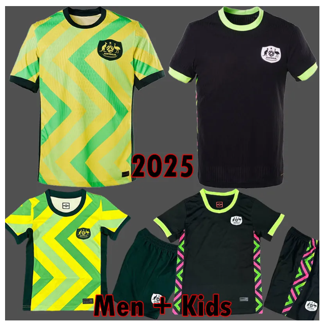 2025 Australia soccer jersey 25 26 Home away Yellow Black 2025 2026 Football Shirt Uniforms Fans kids kit boy set Maglia da calcio Maillot de football Shirts