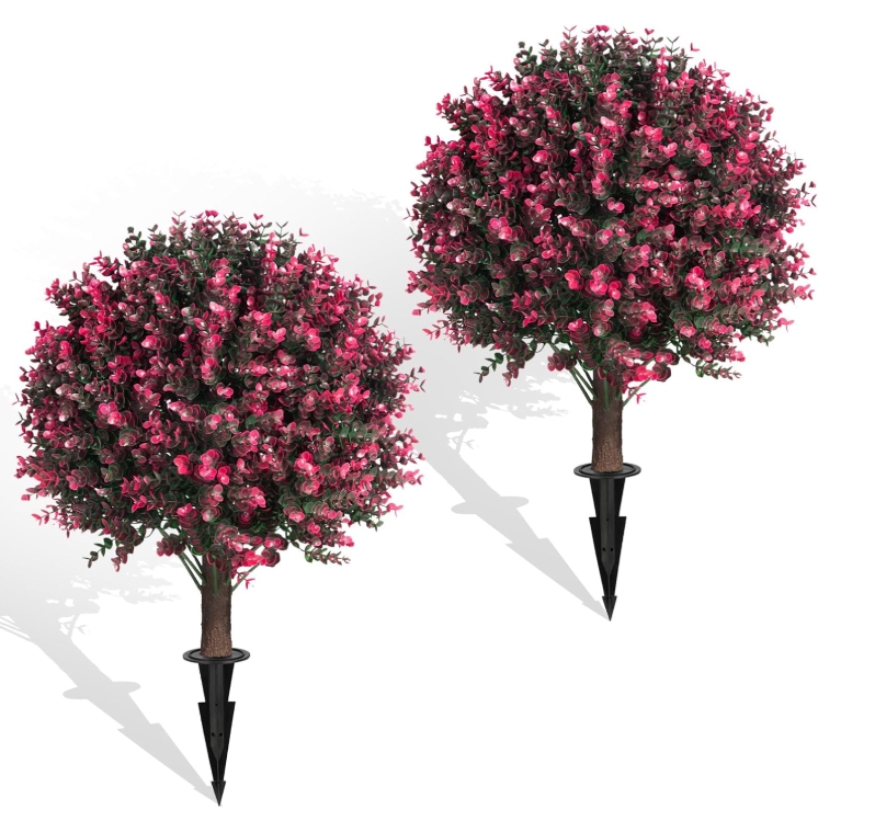 Artificial Rose Boxwood Topiary Ball Bush for Outdoor with Ground Spike 22" UV Resistant Faux Greenery Shrubs