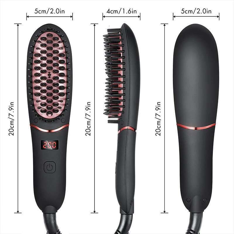 Home 2 in 1 electric LED display mini ion straight hair brush portable beard straightener