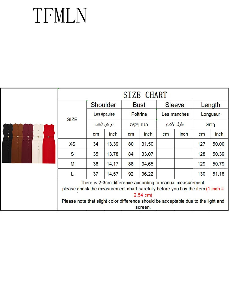 TFMLN Elegant Women Midi Dress With Belt Summer Oneck Single Breasted Sleeveless Pocket Dresses Front Slit Solid 250520