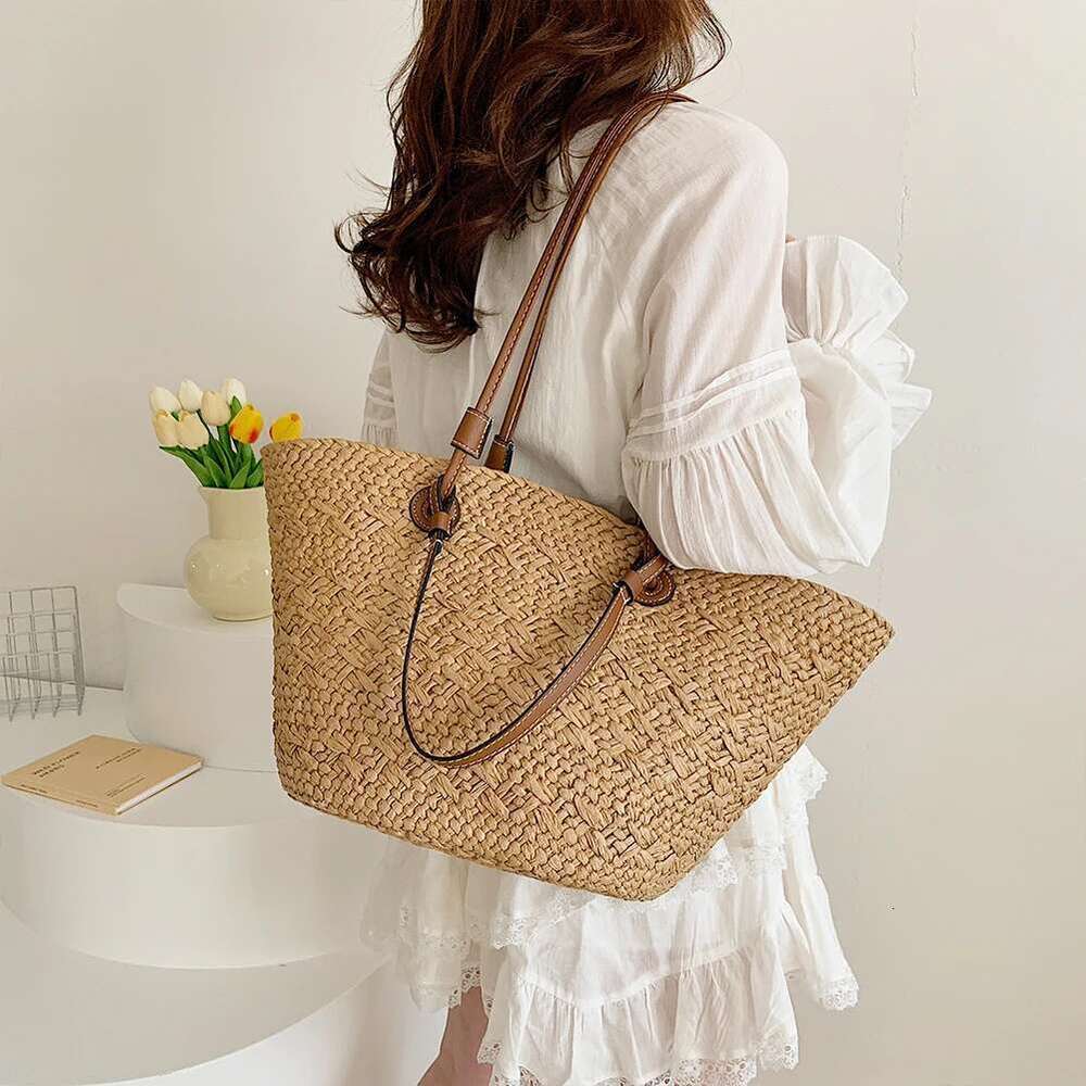 Straw Woven Shoulder For Women's Summer Large Capacity Weaving Tote Bag Ladies Stylish Beach Handbags Bohemian Knitting Bags