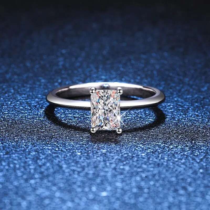 COSFIX 1ct Radiant Moissanite Rings For Women Wedding Jewelry with GRA 925 Sterling Sliver Plated 18k White Gold Diamond Bague