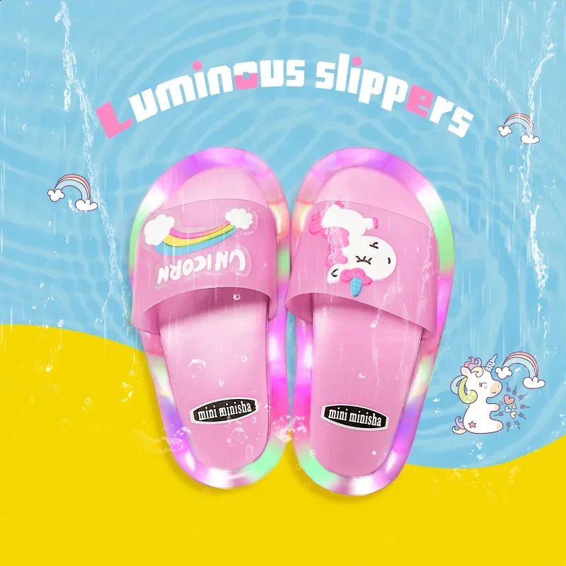 Children's Boys Girls Slippers Cartoon Unicorn Animals Prints Shoes Lighted Fashion Cute Shoes Bathroom Kids Toddler Slippers 250514