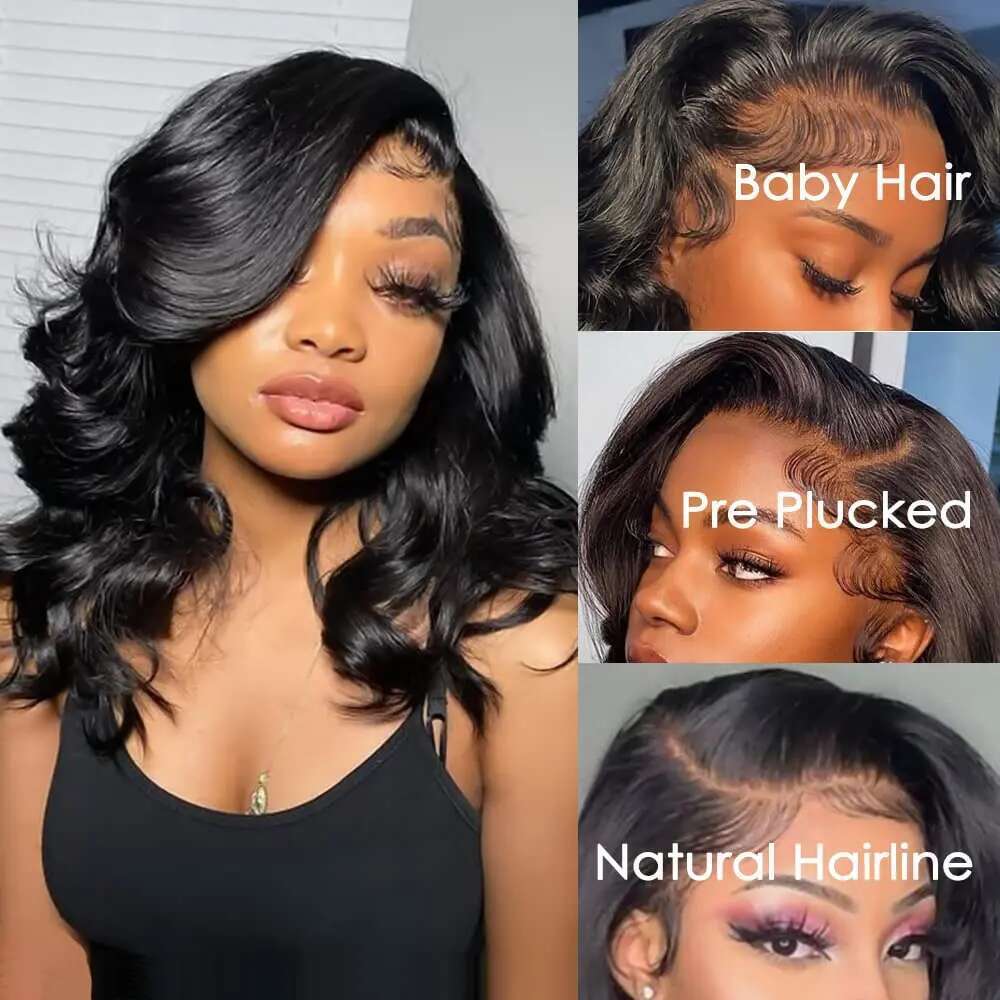 Glueless Loose Bob Wig 13X4 HD Transparent Lace Front Preplucked Body Wave Short Wigs Human Hair For Women