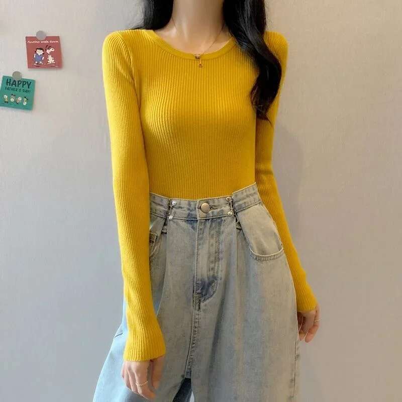 Autumn Winter Women Sweaters Long Sleeve Knitted O Neck Pullover Sweater Femme Basic Solid Jumpers Top Fashion Clothes Pullovers