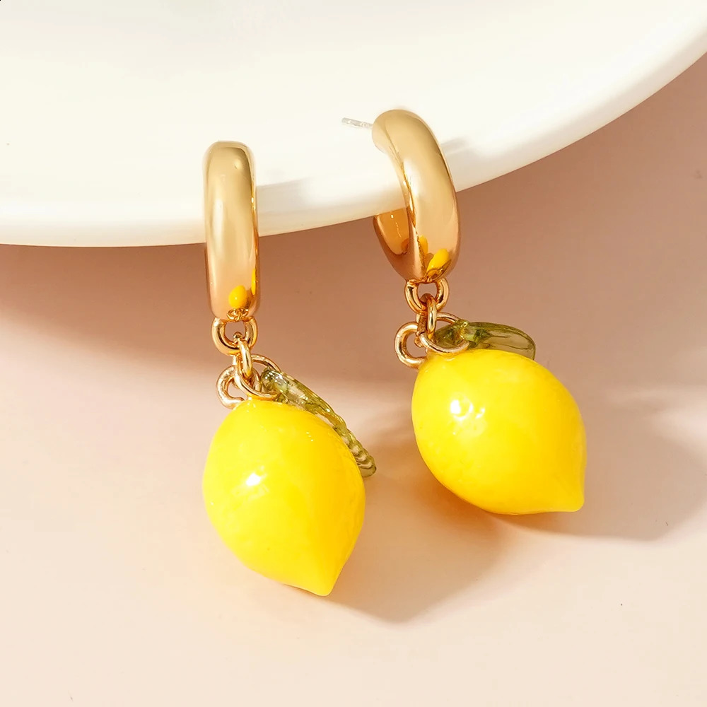 Summer Vacation Cute Yellow Lemon CC Earrings for Girls Bohemia Style Colorful Jewelry Accessory Perfect for Holiday Gift 250519