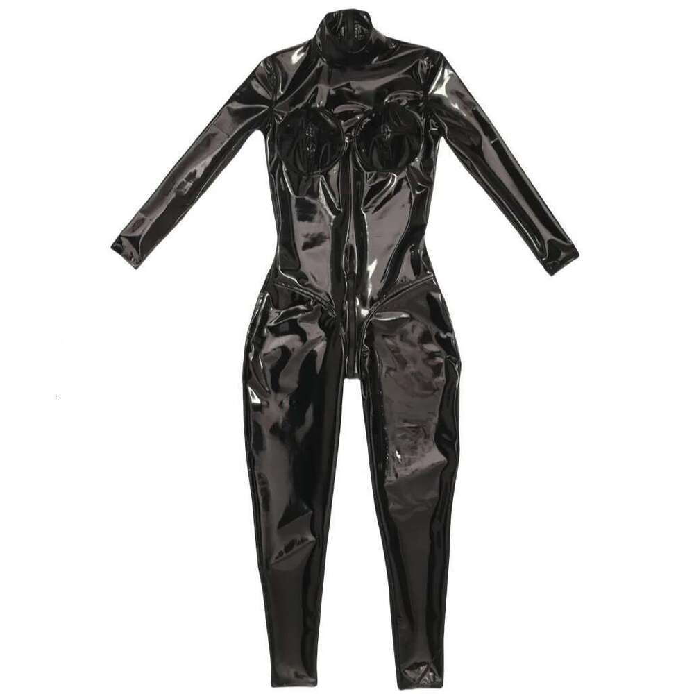 Women PVC 3D Full Bodysuit Latex Elasitc Sexy Tight Faux Leather Oil Shiny Bandage Bodycon Jumpsuit Cosplay Club Wear
