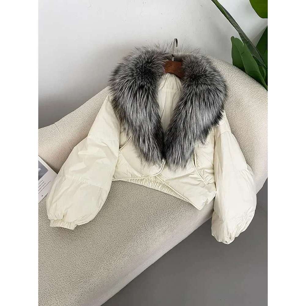 OFTBUY Winter Jacket Women Real Fox Raccoon Fur Collar Natural Thick Warm Duck Down Coat Short Outerwear Streetwear Loose Casual