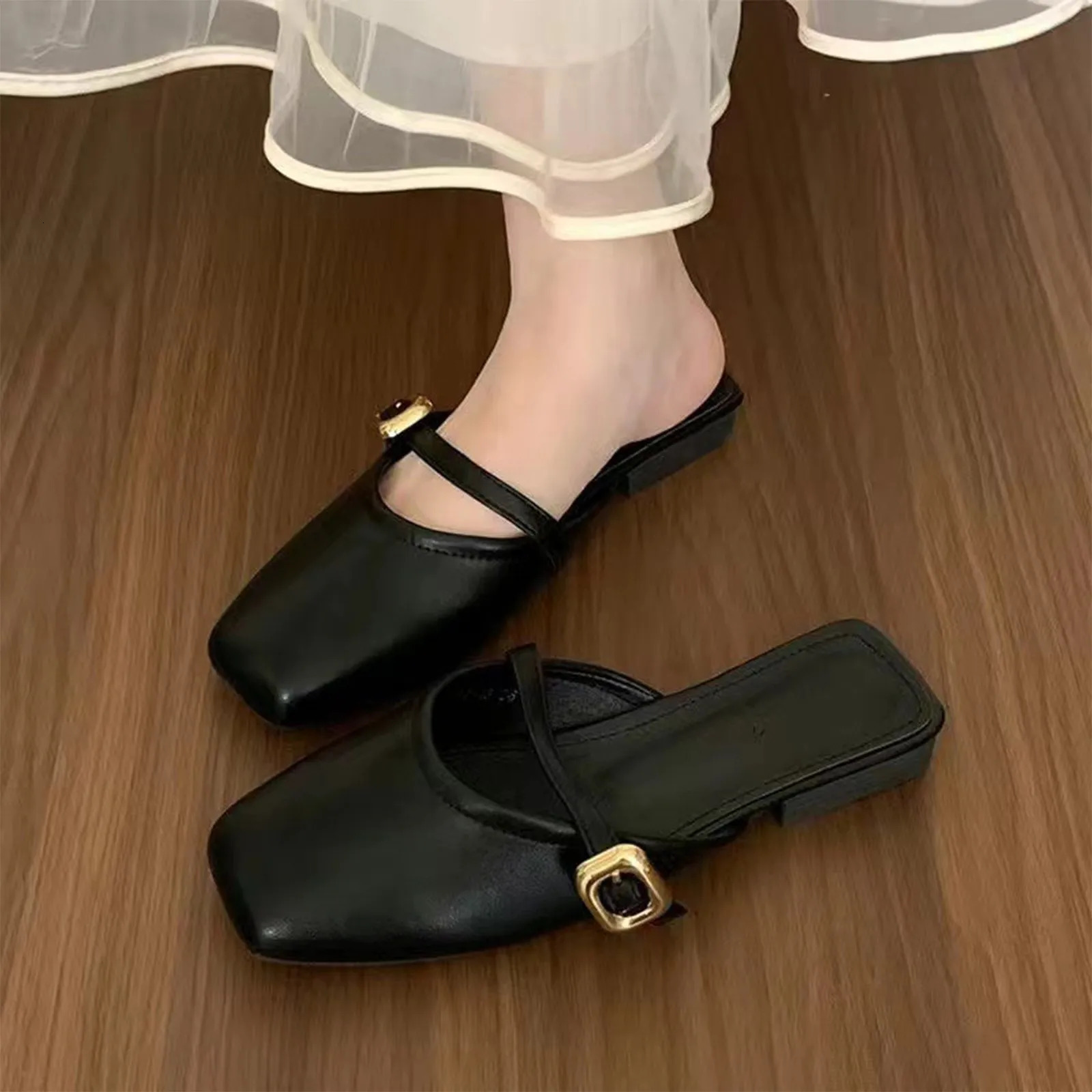 Summer French Gentle Baotou Half Slippers Women Casual Versatile Flat Bottom Shallow Mouth Single Shoes For Women 250519