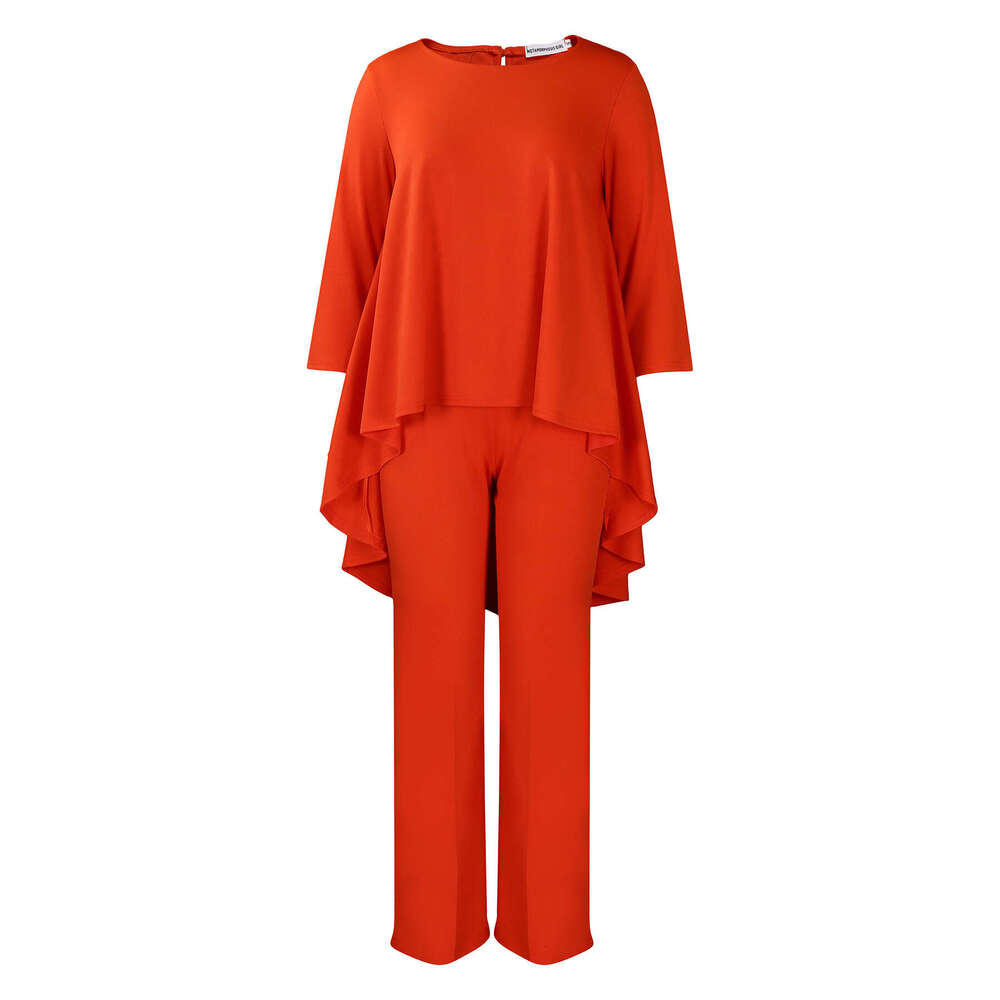Women's Wear D3260 Women's Fashion And Temperament Large Size Long Sleeved Top Wide Leg Pants Set