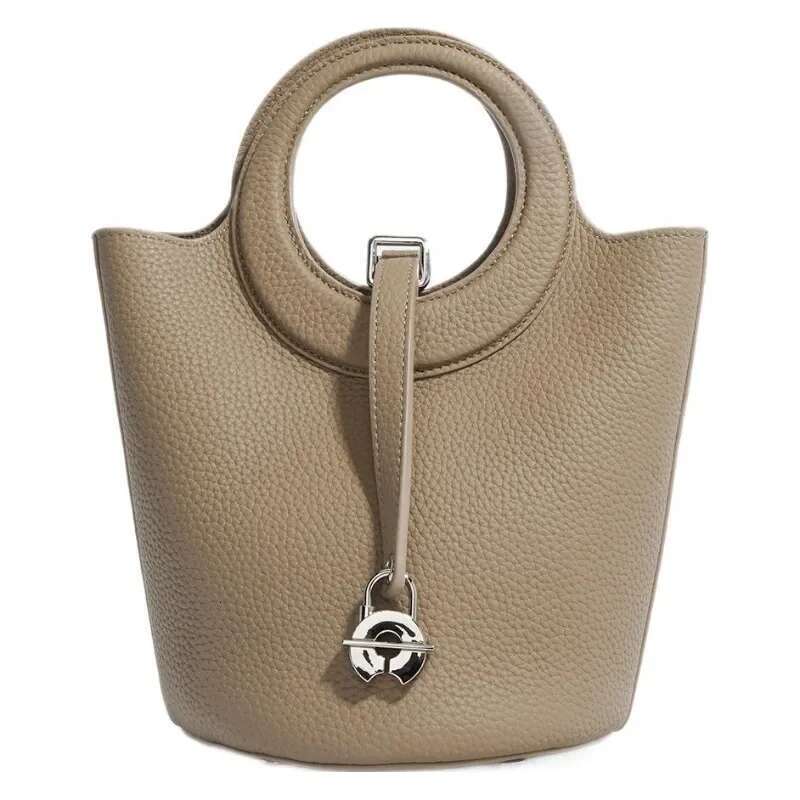 Genuine Leather Women's Small Bucket Vegetable Basket Head Layer Cowhide New Handbag Shoulder Crossbody Designer Bag